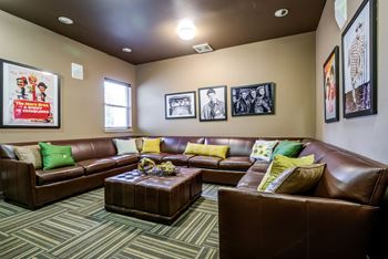 Media room, theater seating with tv